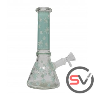 420 LEAF MINI BEAKER 8inch - AQUA (GLOW IN DARK)